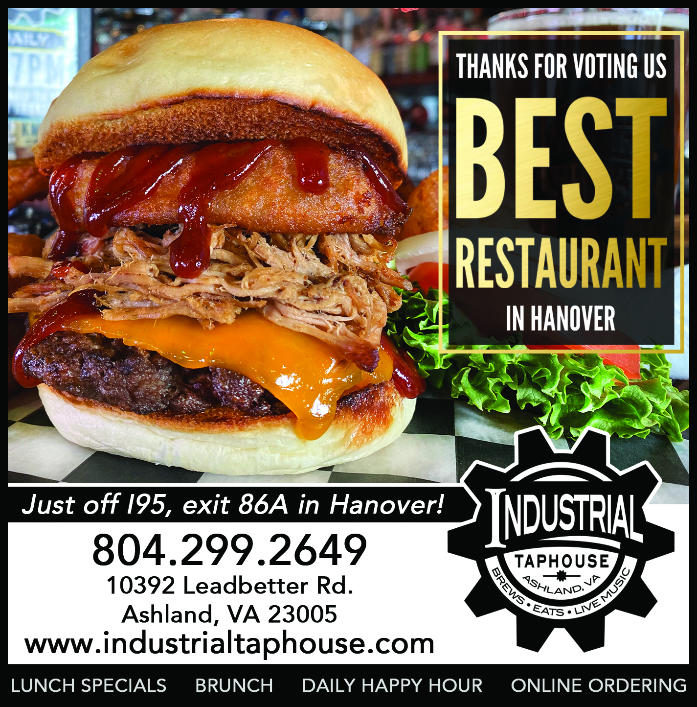 richmond magazine best, hanover restaurant, ashland restaurant, industrial taphouse, best burger in ashland, best burger in hanover